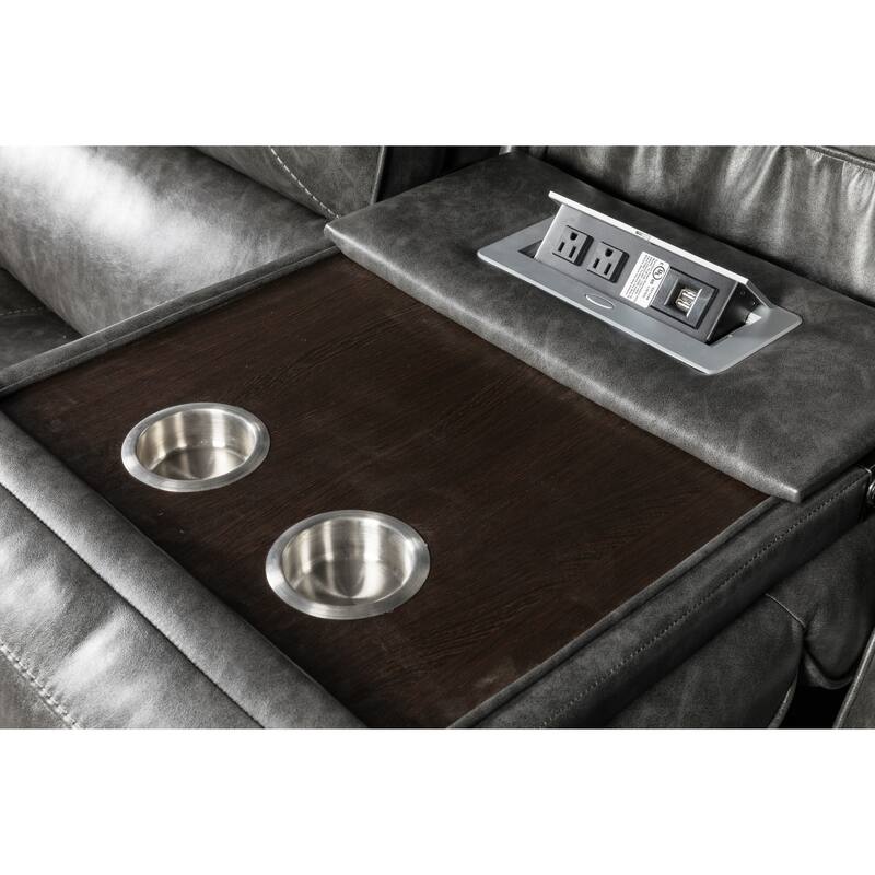 Roundhill Furniture Achern Leather-Air Nailhead Trim Manual Reclining Sofa and Loveseat