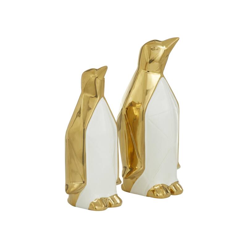 Porcelain Ceramic Penguin Decorative Sculpture - Set of 2 Gold - Roche River Decor