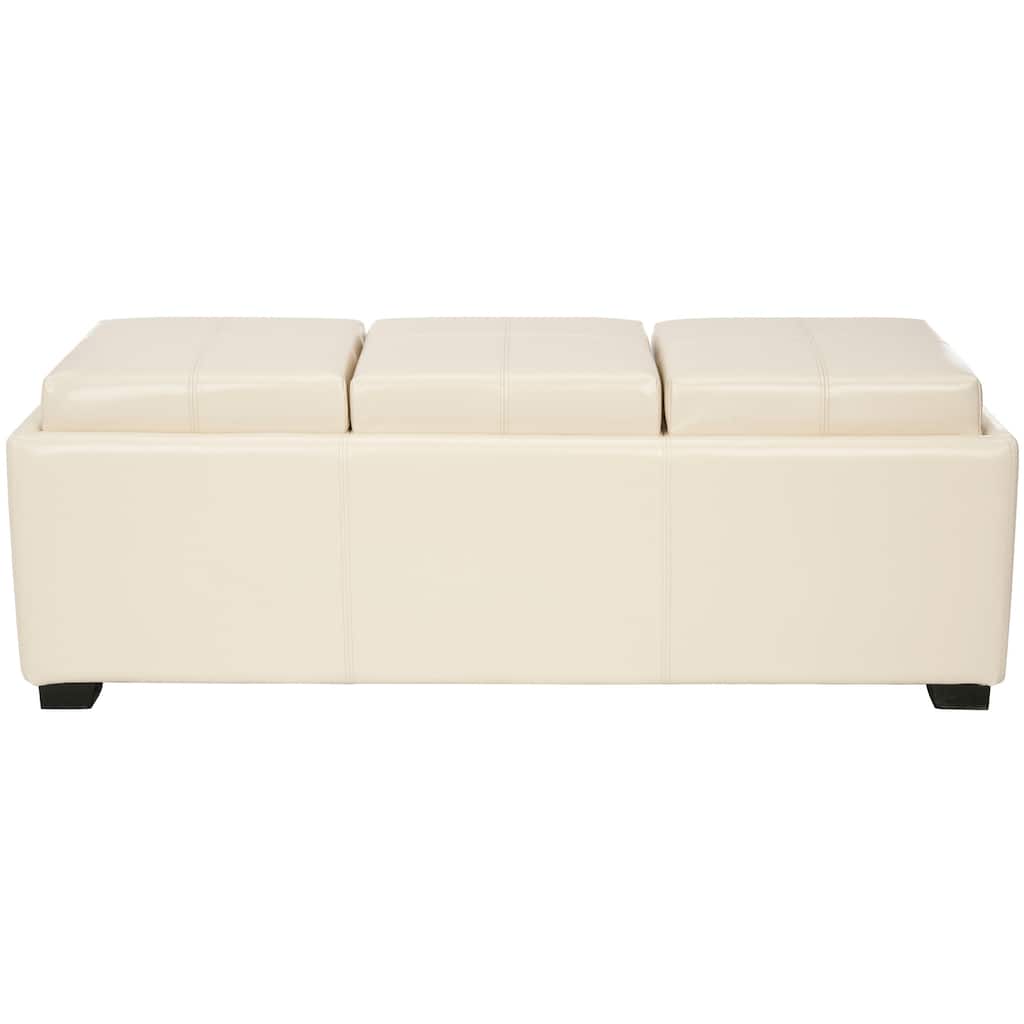 SAFAVIEH Penni Triple Tray Flat Cream Leather Storage Ottoman