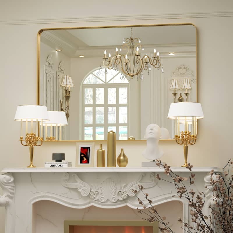Modern Rectangle Bathroom Vanity Mirror with Metal Frame and Round Corners for Vertical/Horizontal