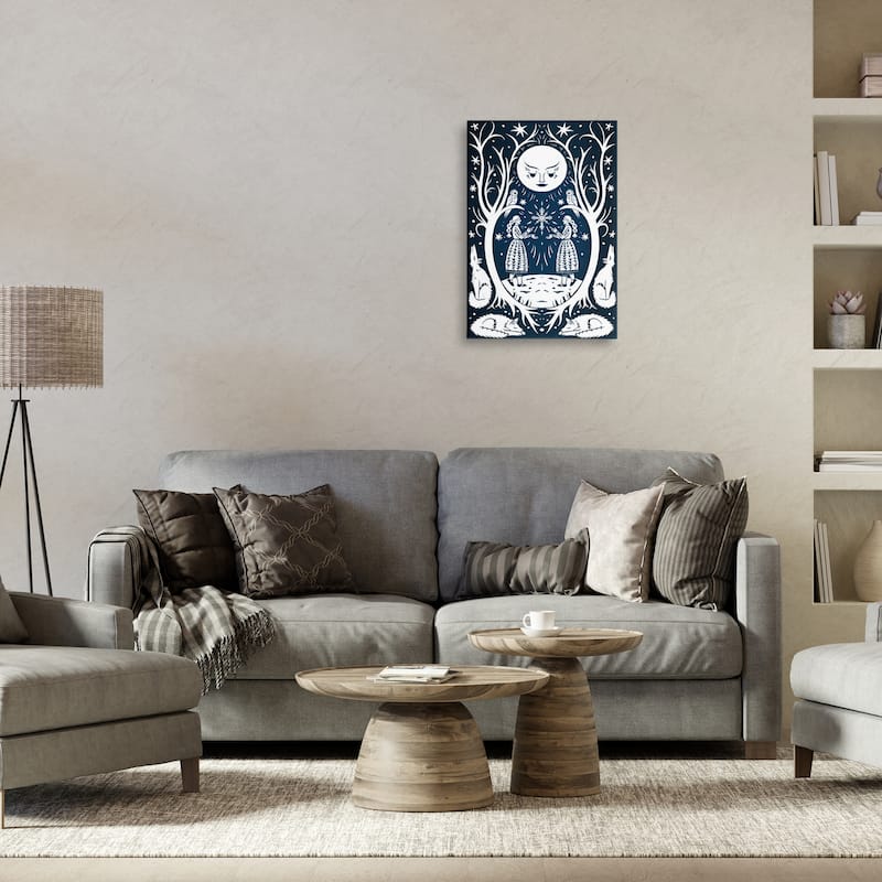 Stupell Woodland Folk Girls with Moon Canvas Wall Art Design By Hannah Moren