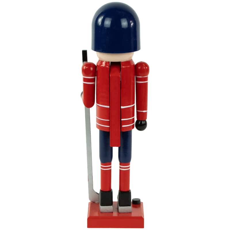 14" Blue and Red Wooden Christmas Ice Hockey Player Nutcracker