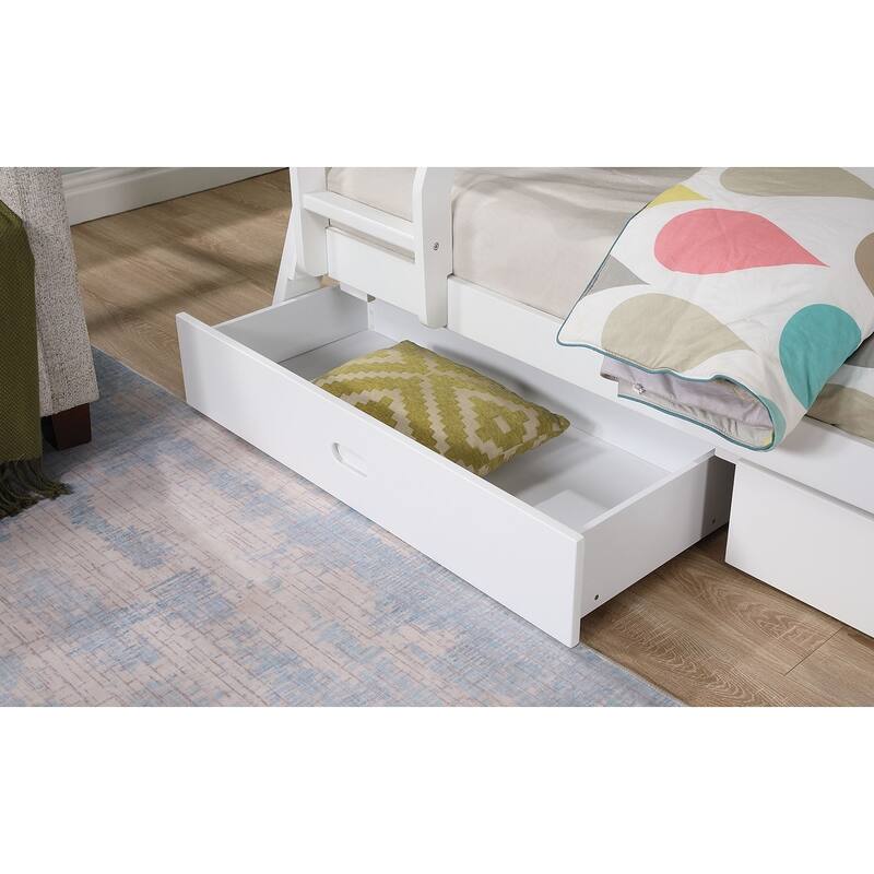 White Twin Over Full Bunk Bed with Reversible Ladder and Underbed Drawers