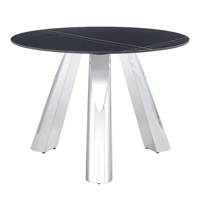 42 Inch Granite Round Dining Table Coffee Table with Stainless Steel Legs