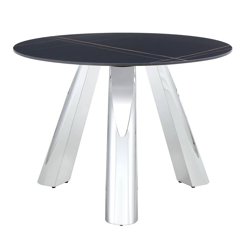 Round Dining Table, Kitchen Table with Stainless Steel Legs, Round Coffee Table Bistro Table for Dining Room