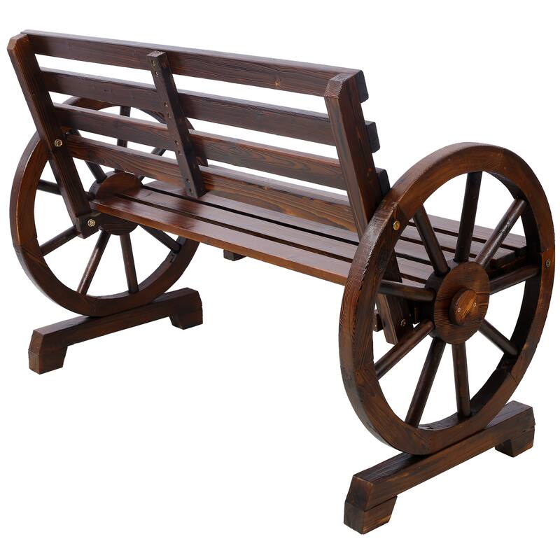 2-Person Wooden Wagon Wheel Bench For Backyard, Patio, Porch