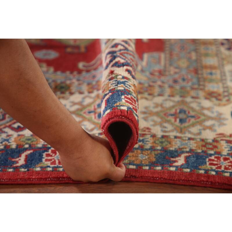 Geometric Kazak Oriental Area Rug Handmade Red Wool Carpet - 8'0" x 9'8"