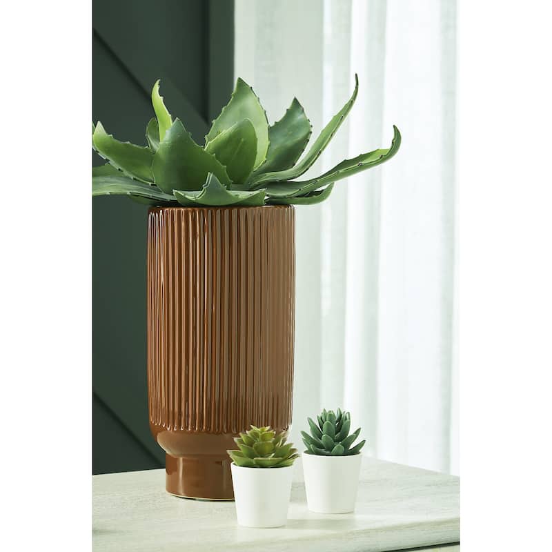 Signature Design by Ashley Avalyah Brown Vase (Set of 2) - 5.88" W x 5.88" D x 12" H