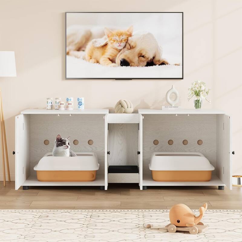 Cat Litter Box Enclosure 55.1" Double Litter Box Furniture Large Cat Box Enclosure Kitty Litter Box for 2 Cats