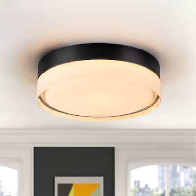 Modern Matte Black Circular Clear Frosted Glass Integrated LED Flush Mount Ceiling Light