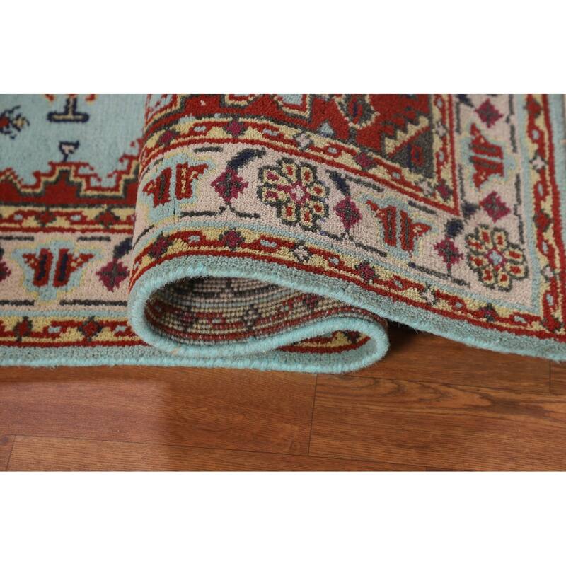 Light Blue Geometric Viss Indian Foyer Rug Handmade Wool Carpet - 2'11"x 4'9"
