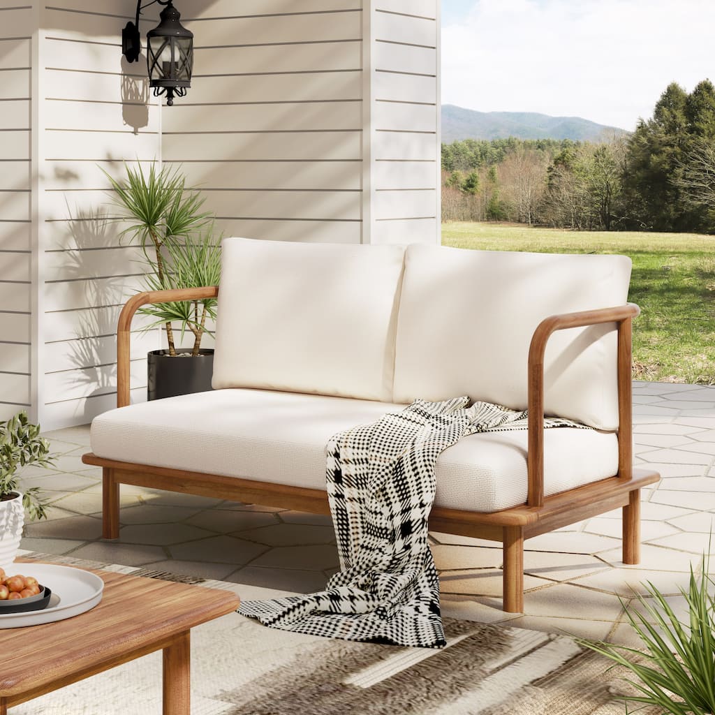 Christopher Knight Home - Canape Modern Outdoor Acacia Wood Loveseat with Water-Resistant Cushions