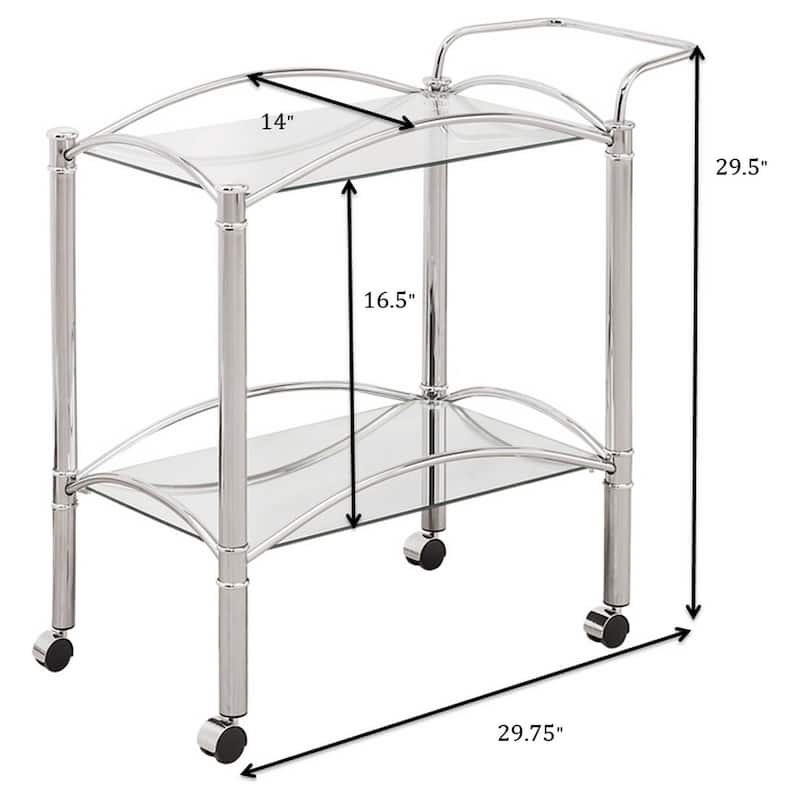 Porch & Den Chrome 2-Tier Rectangular Glass Shelf Metal Bar Cart