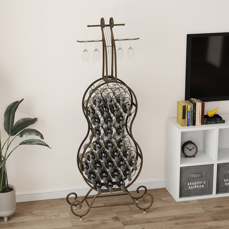 Featured Wine Storage Home Bar for Liquor, Freestanding Wine Rack with Storage Bottle, Cello Shaped Wine Bakers Rack
