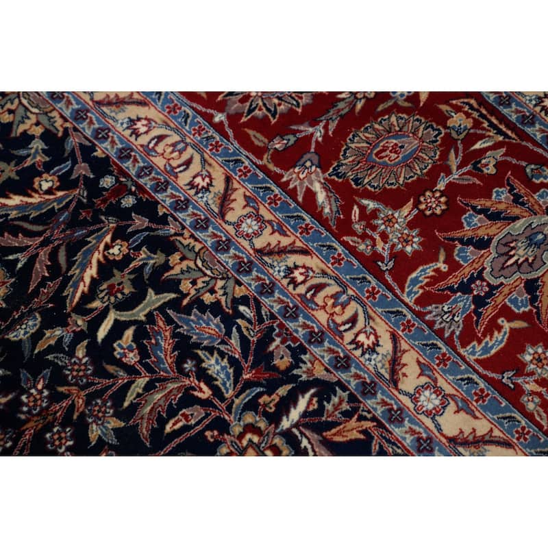 Hand Knotted Oriental 100% Wool Carpet Traditional All-Over Navy Blue & Blues Kashan Area Rug - 12' 2'' X 9' 3''