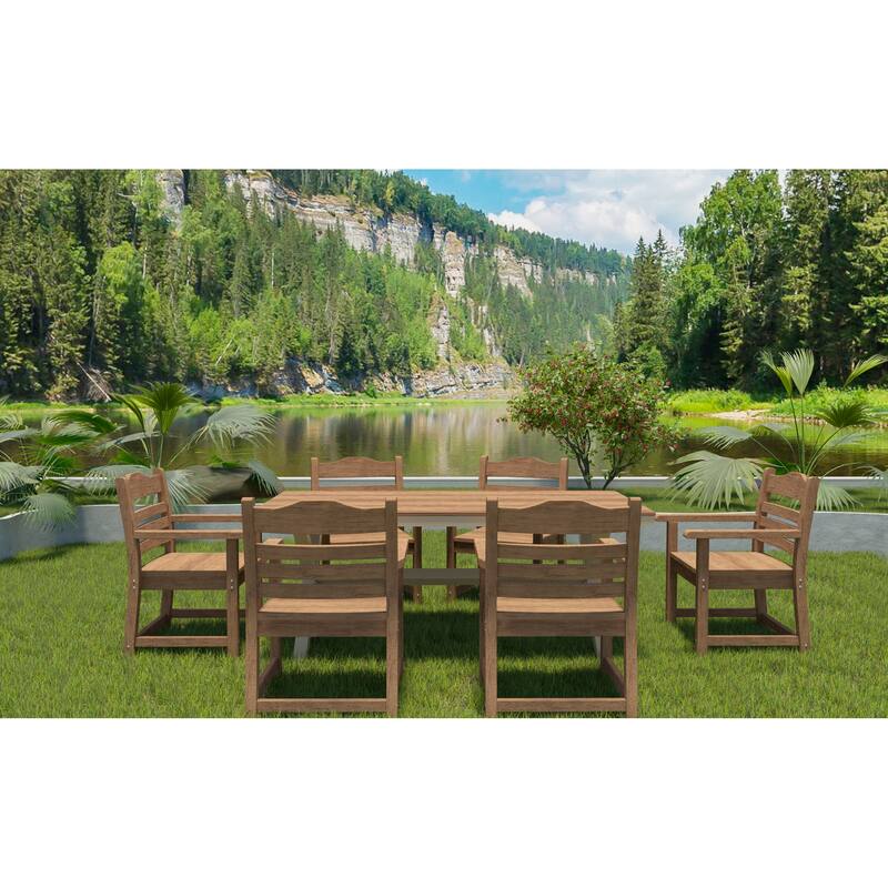 Farmhouse Dining Chair with Armrest Set of 2, Patio Bar Stools, Outdoor Furniture Slat Back Solid Wood Seat Chairs