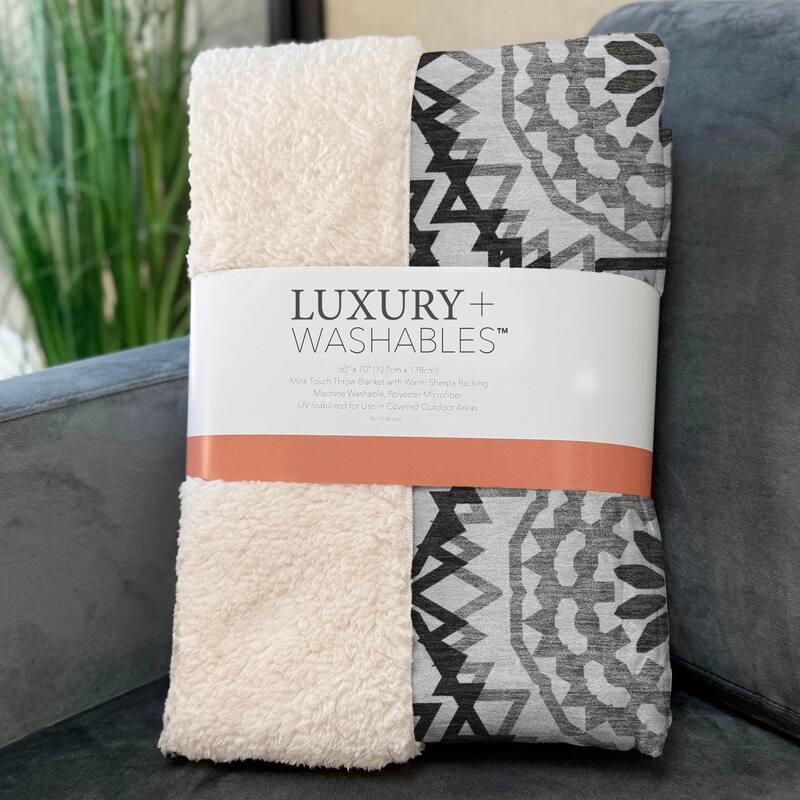 Premium Machine Washable Boho Suzani Sherpa Throw Blanket
