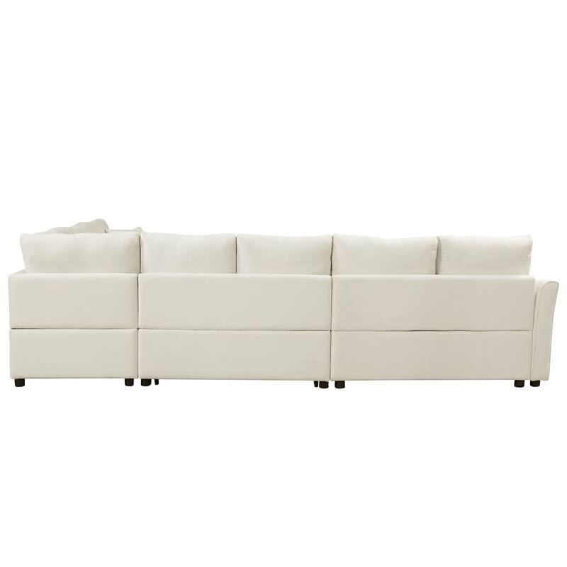 L-shaped Sofa Convertible Sofa Bed Pull Out Sofa Sleeper with Two Back Pillows, Two USB Ports and Two Power Sockets
