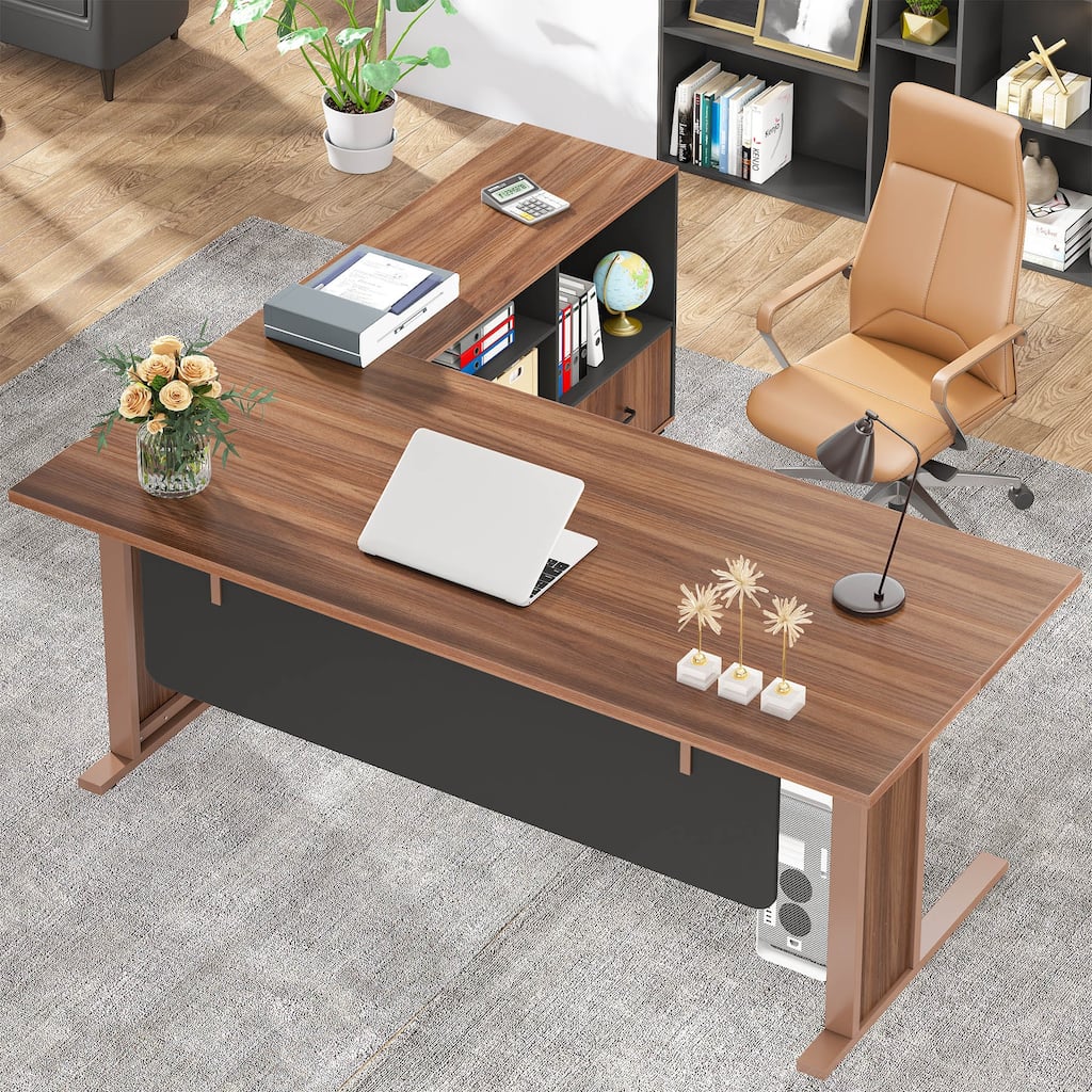63" Large Executive Desk L Shaped Computer Desk with File Storage Cabinet