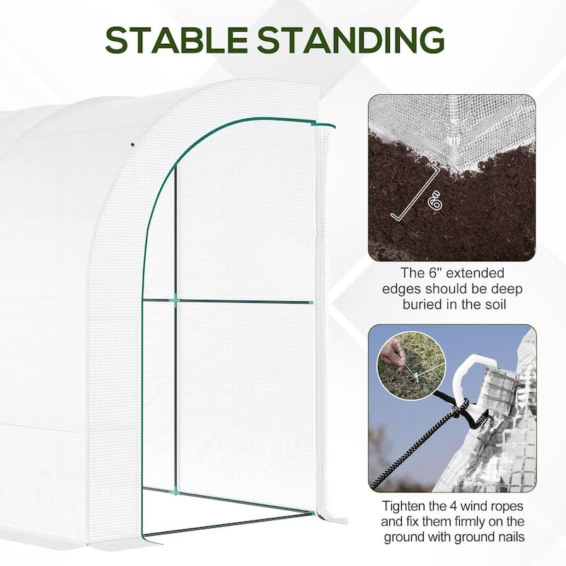 Outsunny 10' x 5' x 7' Outdoor Walk-In Greenhouse, Plant Nursery with Zippered Doors, PE Cover and 3-Tier Shelves