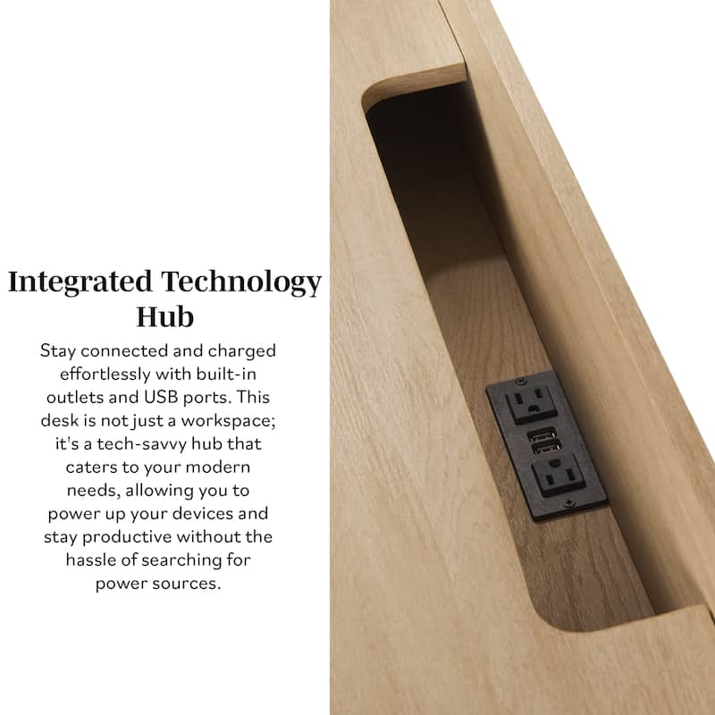 Walker Edison Reeded Desk with Hutch and Outlets