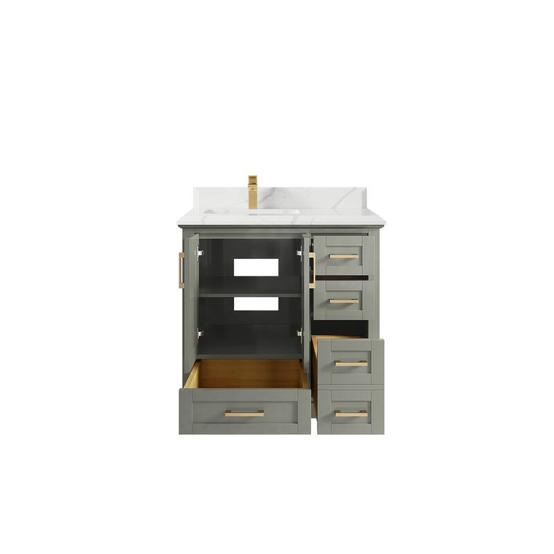 Willow Collections 36 x 22 Boston Left Offset Sink Bathroom Vanity with Quartz or Marble Countertop