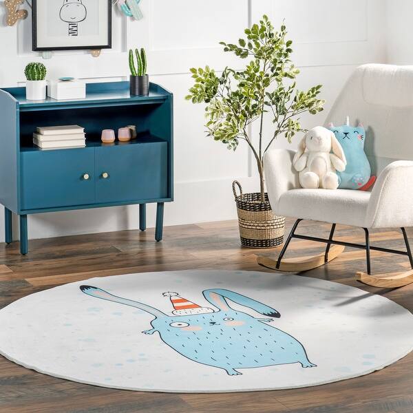 slide 2 of 13, Nuloom Eowyn SpinClean Modern Rabbit Machine Washable Kids Area Rug