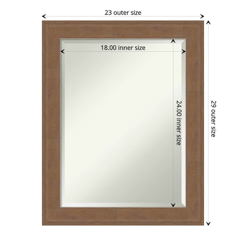 Beveled Bathroom Wall Mirror - Alta Frame - Outer Size: 23 x 29 in - Alta Medium Brown