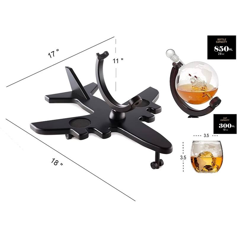 Airplane Decanter with 2 Globe Glasses - Set of 2