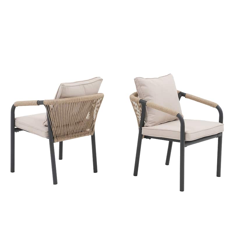 Outdoor Stackable Dining Chair Set of 2 or 4 with PE Wicker Back & Iron Frame