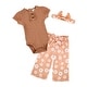 preview thumbnail 1 of 3, Toddler Girls 3 Piece Breezy Daisy Bodysuit, Pants and Headband Set, Peach 12 months