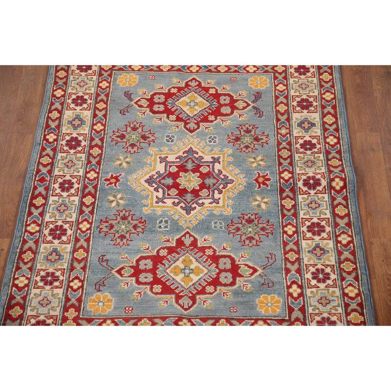 Light Blue Kazak Oriental Accent Rug Hand-Knotted Wool Carpet - 3'6"x 4'10"