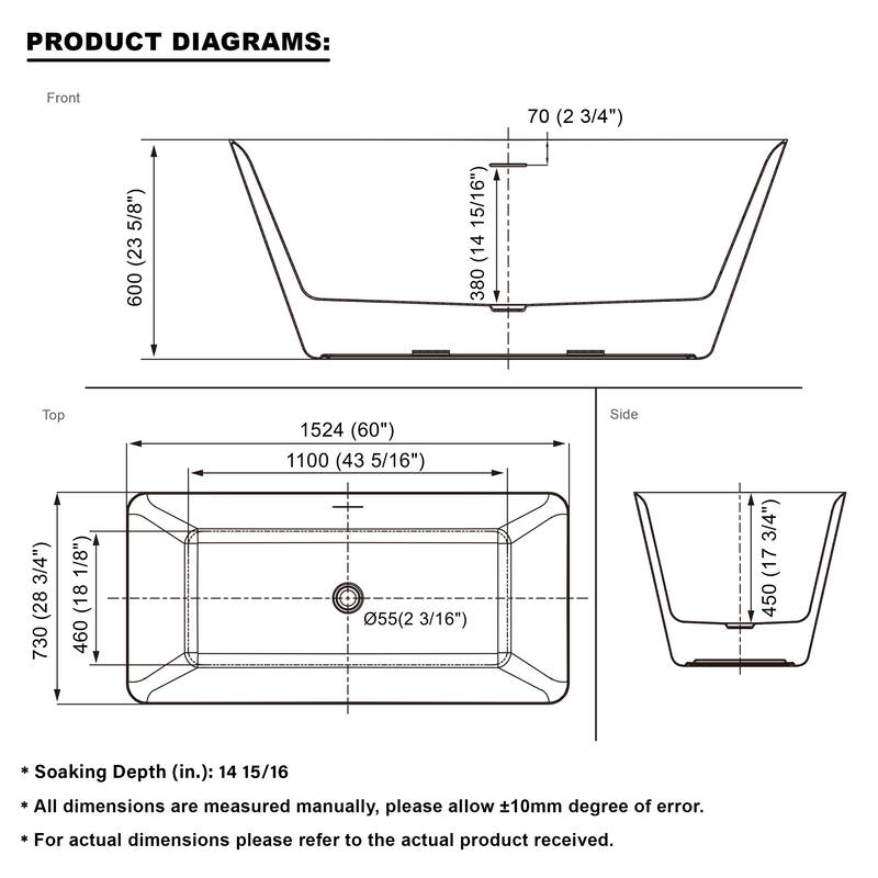Freestanding Soaking Bathtub, 100% Pure Virgin Acrylic with Drain And Overflow,Glossy White