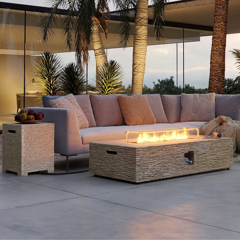Patio Watcher 42/56in.50000-BTU Outdoor Magnesium Oxide Fire Pit Table with Gas Tank Cover and Wind Guard