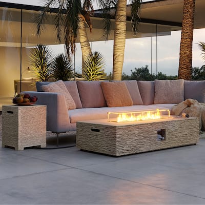 Patio Watcher 42/56in.50000-BTU Outdoor Magnesium Oxide Fire Pit Table with Gas Tank Cover and Wind Guard