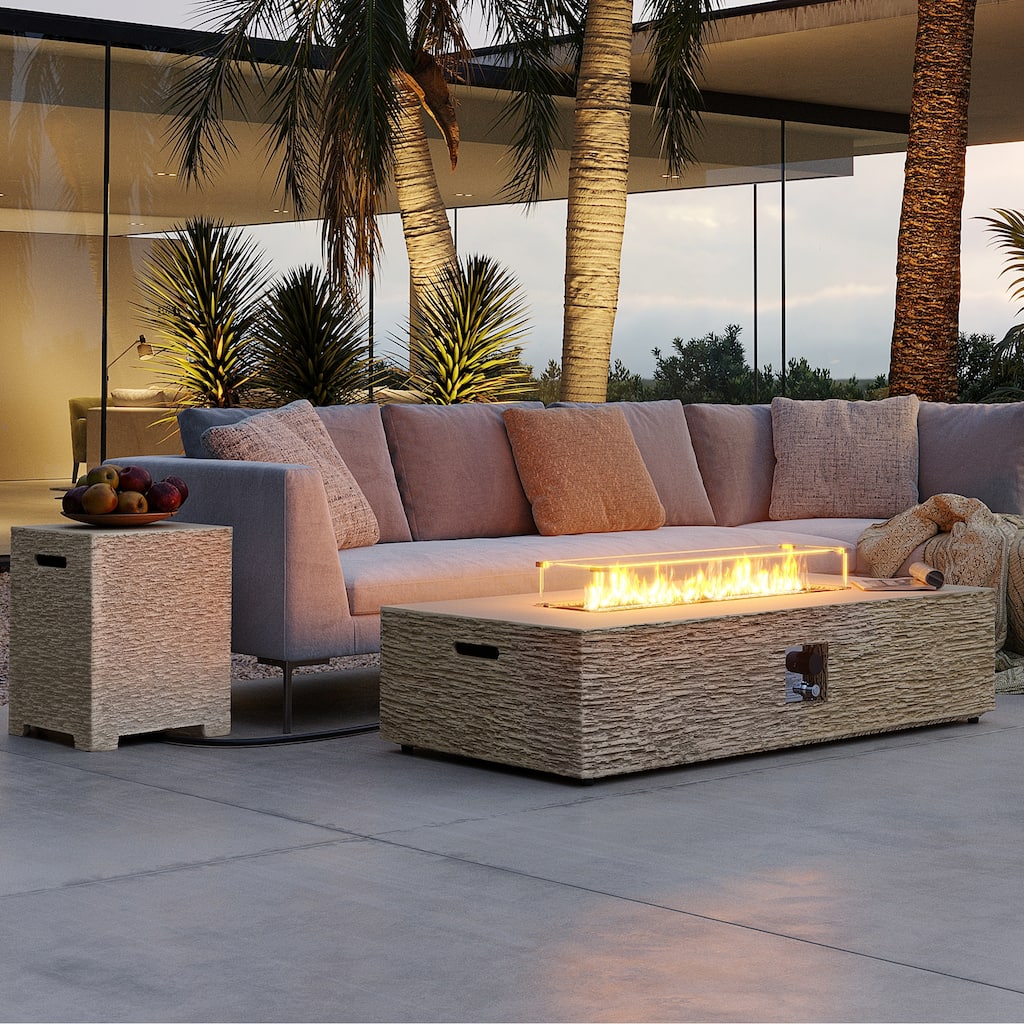 Patio Watcher 42/56in.50000-BTU Outdoor Magnesium Oxide Fire Pit Table with Gas Tank Cover and Wind Guard
