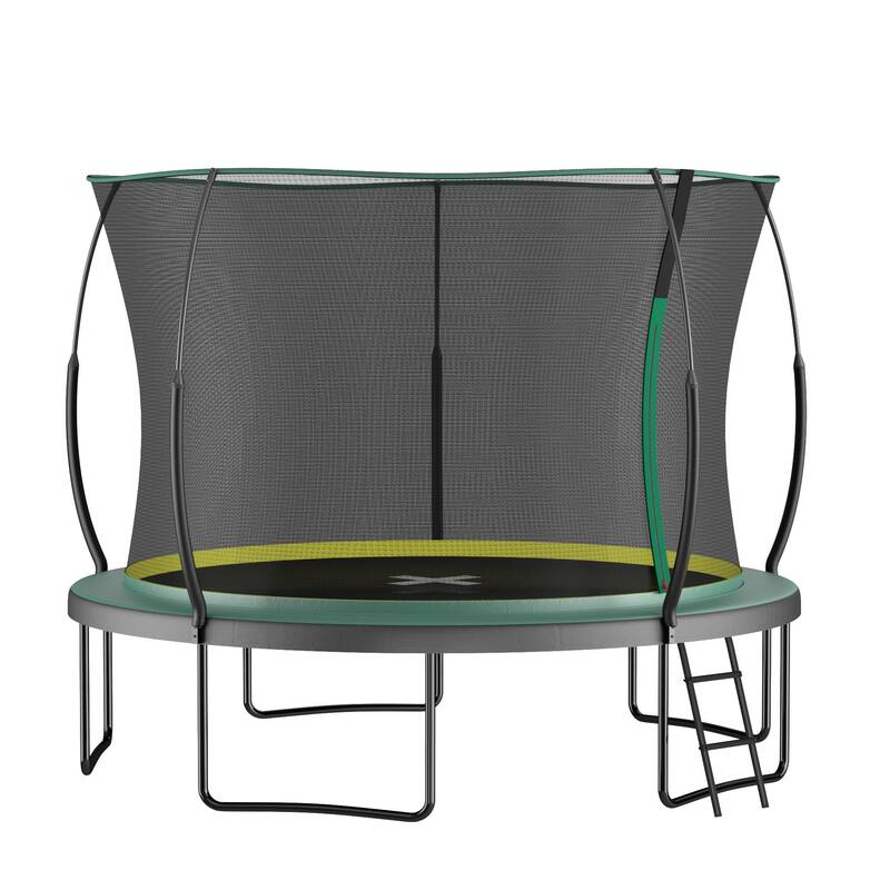 12FT Spring Free Trampoline No Gap Design with Safety Net and Fiberglass Poles - Green