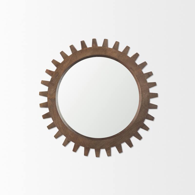 Cog Brown Solid Wood Cog Frame Round Mirror - 26" x 26"