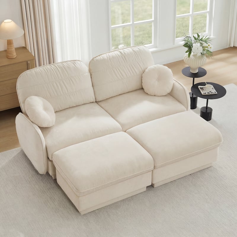 GDFStudio Sylvie Ashworth Chenille Cloud U-Shaped Loveseat Sofa with Movable Ottomans, Deep Seat