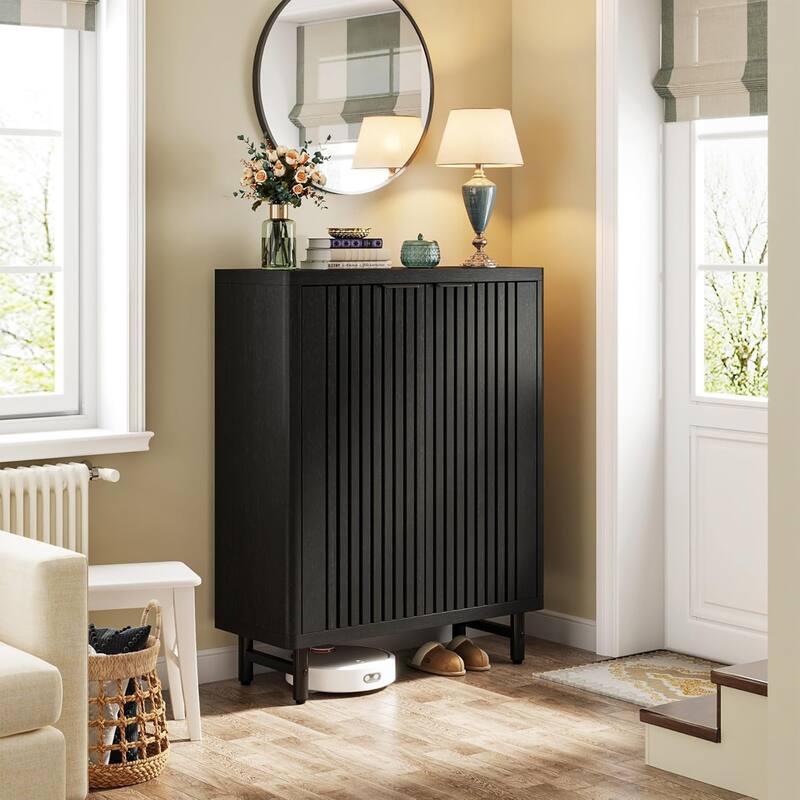 6-Tier Shoe Cabinet with Shutter Doors Adjustable Shelves Wooden Storage Cabinet for Entryway/Hallway/Closet/Living Room