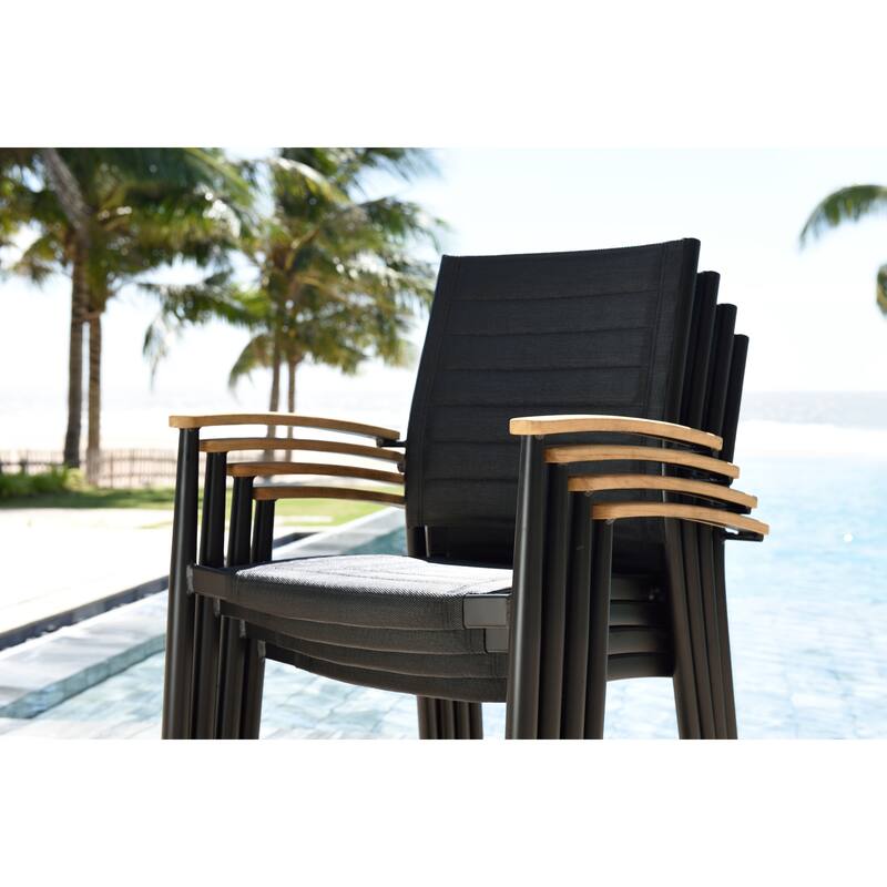 Amazonia Brenthon FSC Certified Teak and Aluminum Outdoor Patio Stacking Armchairs
