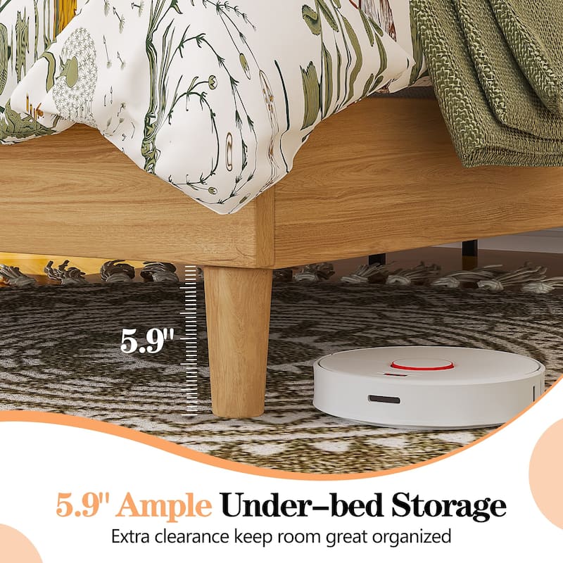 Javlergo Upholstered Bed Frame with Linen Fabric Adjustable Headboard Strong Wood Slats Supports No Box Spring Needed