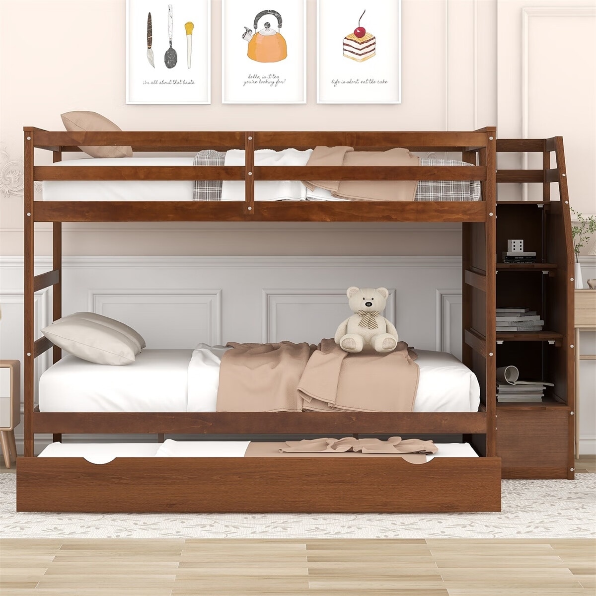 Merax wood bunk best sale bed with trundle