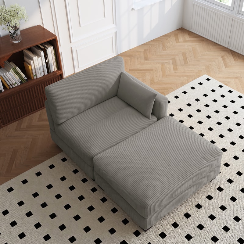 Modern 43'' Corduroy Comfy Sectional Chaise Lounge with Pillow