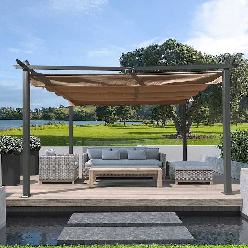 13' x10' Outdoor Steel Patio Pergola with Grey Shade Canopy