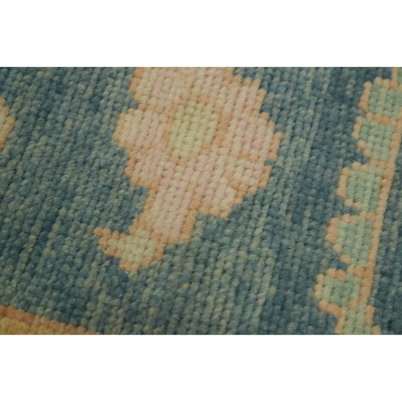 Vegetable Dye Green Oushak Turkish Area Rug, Floral Geometric Carpet - 10' 5'' X 8' 2''