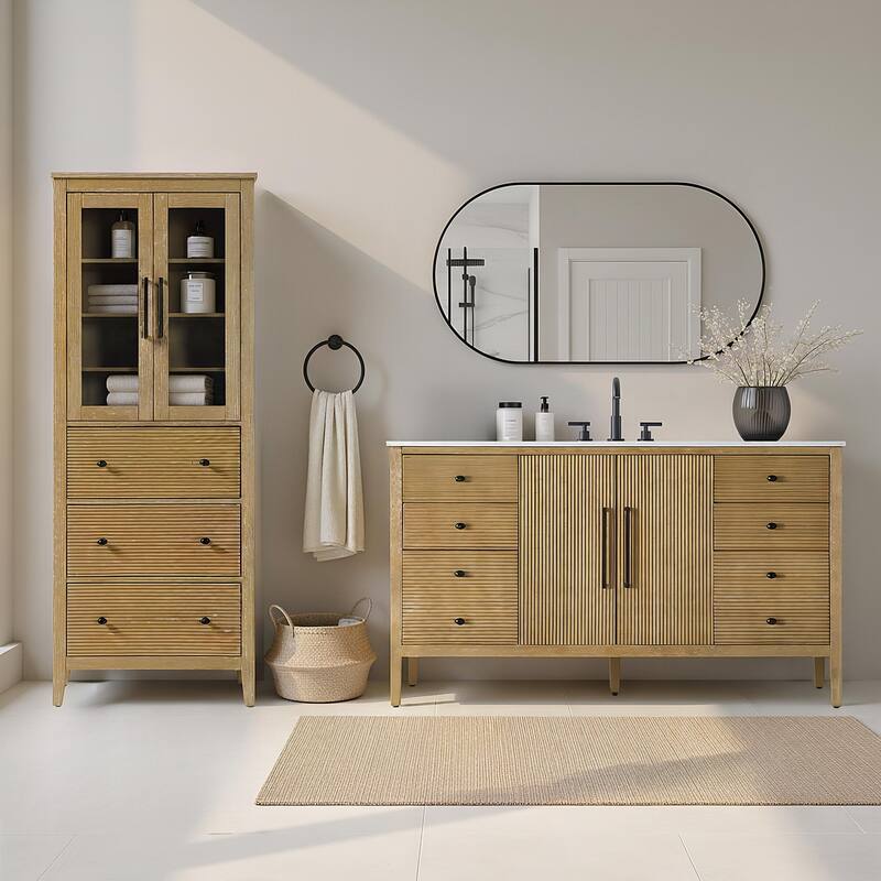 Kensington 16-28 Inch Bath Storage Glass Cabinet