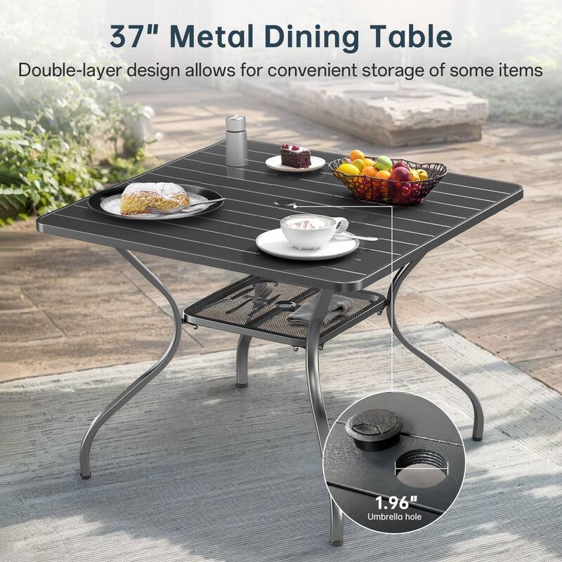 5-Piece Outdoor Patio Dining Set with 4 Swivel Chairs & 1 Square Table - Bistro Set for Garden, Deck, Backyard, Porch