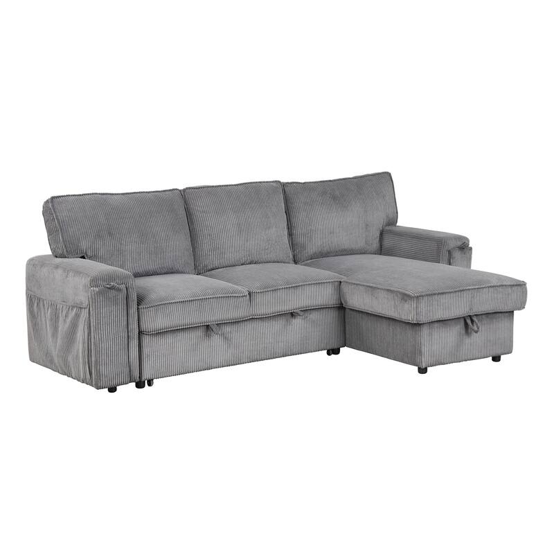Upholstery Sleeper Sectional Sofa with Storage Bags & 2 Hidden Cup Holders