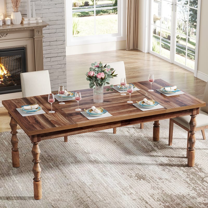 62 Inch Farmhouse Dining Table for 4-6 People, Rectangle Kitchen Dinner Table